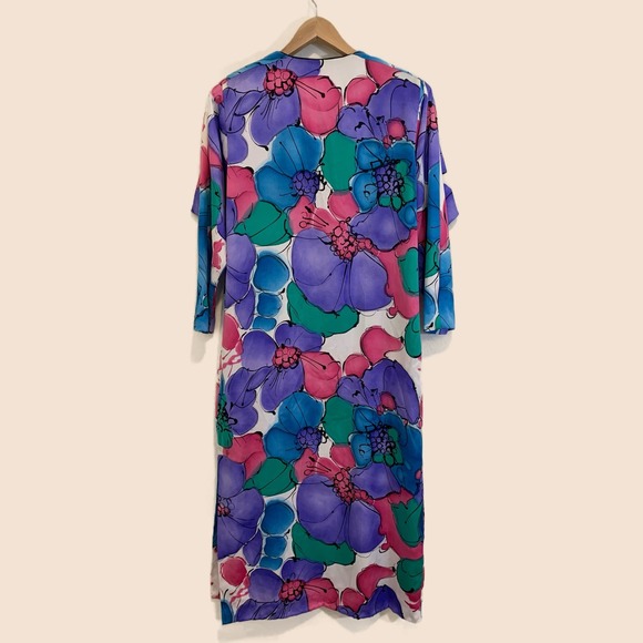 Christian Dior Lounge Wear Size L Vintage Kaftan Mumu House Dress Floral Satin - Picture 2 of 9